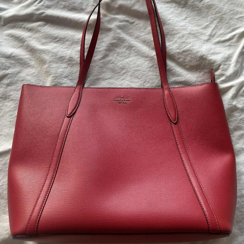 NWOT Kate Spade Red Cara Large Pebbled Leather Zip-Top Tote – US One Size